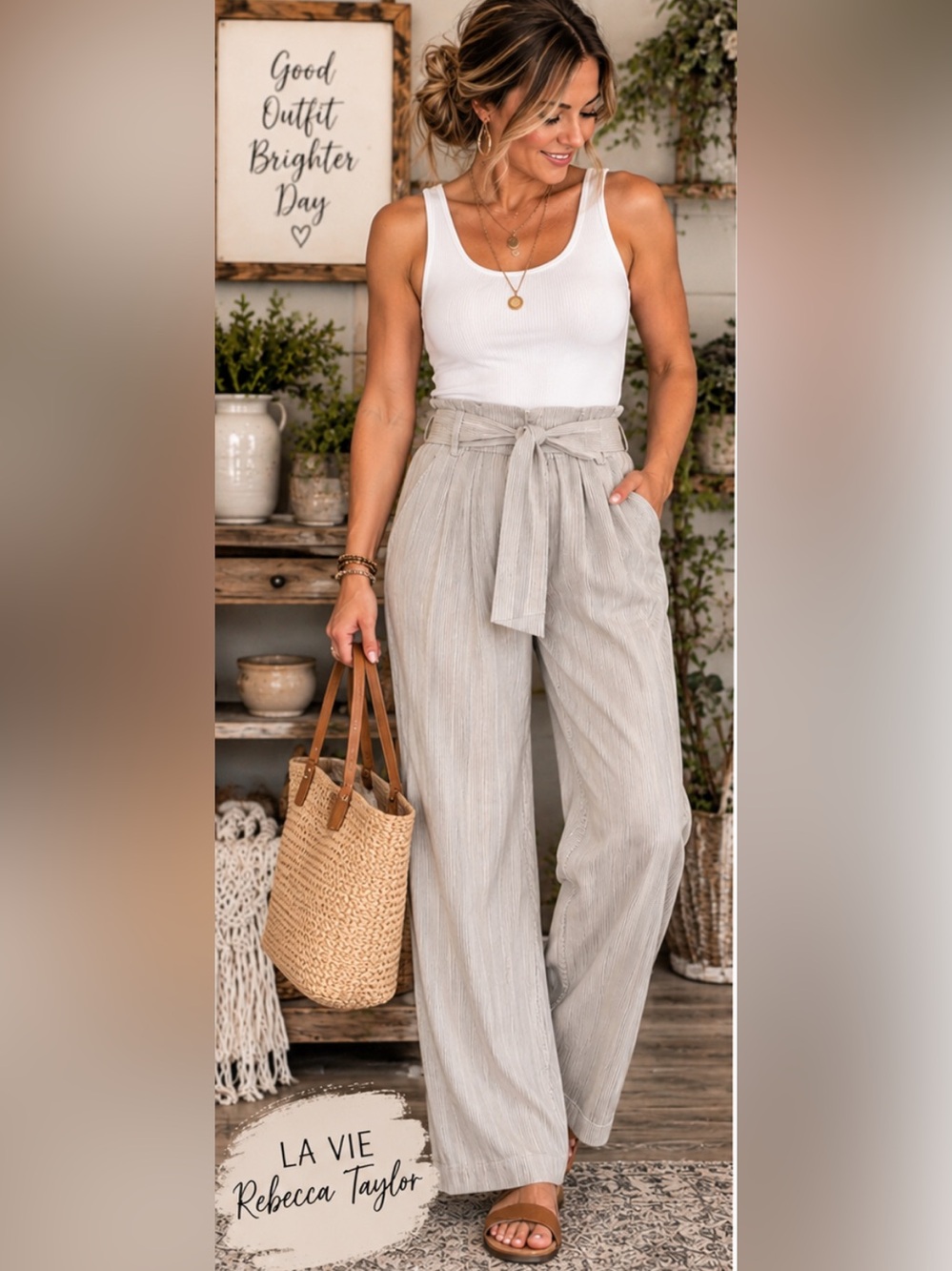 LA VIE Rebecca Taylor Crisp Stripe Tie Waist Pants M NWT $195 NWT
